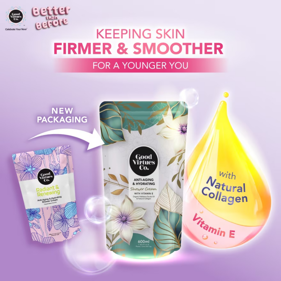 Good Virtues Co. Anti-Aging & Hydrating Shower Cream With Vitamin E 600ml