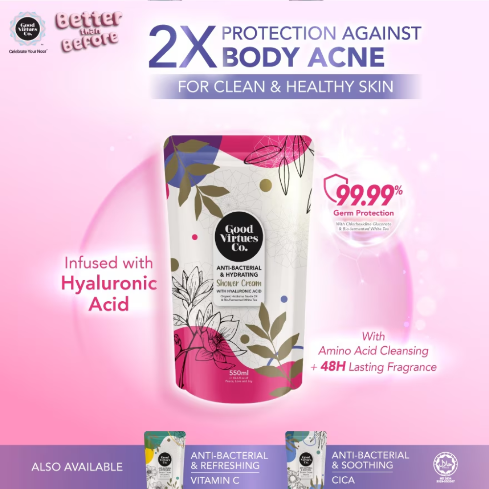 Good Virtues Co. Anti-Bacterial & Hydrating Shower Cream With Hyaluronic Acid 550ml