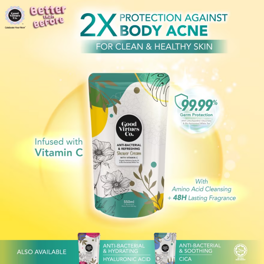 Good Virtues Co. Anti-Bacterial & Refreshing Shower Cream With Vitamin C 550ml