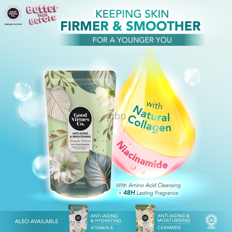 Good Virtues Co. Anti-Aging & Brightening Shower Cream With Niacinamide 600ml