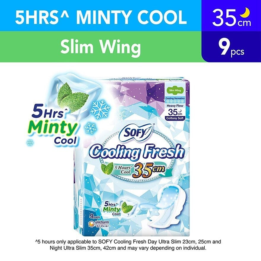 Sofy Cooling Fresh Slim Wing Night Pads 35.5cm 9s Mint