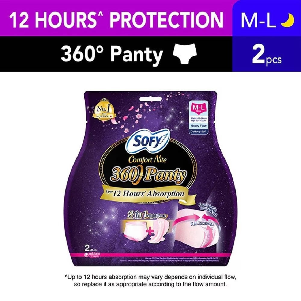 Sofy Comfort Nite 360° Panty Size  M-L (Waist 68-86cm Hip 85-105cm) 2s