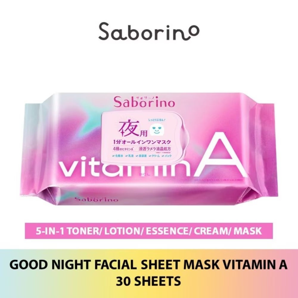 Saborino Good Night Facial Sheet Mask Vitamin A (Helps To Plump & Hydrate Skin) 30s