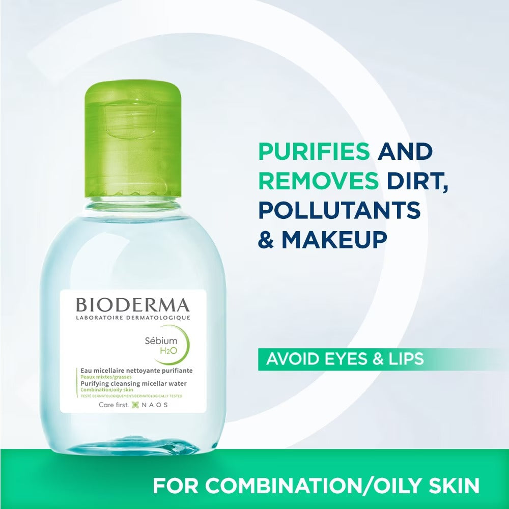 Bioderma Sebium H2O Purifying Micellar Water (Facial Non-Rinse Cleanser for Oily, Acne-Prone Skin) 100ml