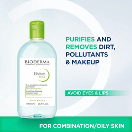 Bioderma Sebium H2O Purifying Micellar Water (Facial Non-Rinse Cleanser for Oily, Acne-Prone Skin) 500ml
