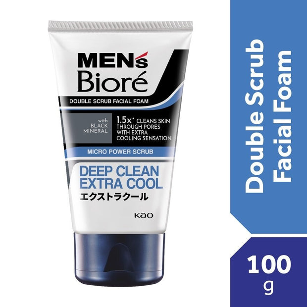 Men's Biore Double Scrub Facial Foam Deep Clean Extra Cool 100g