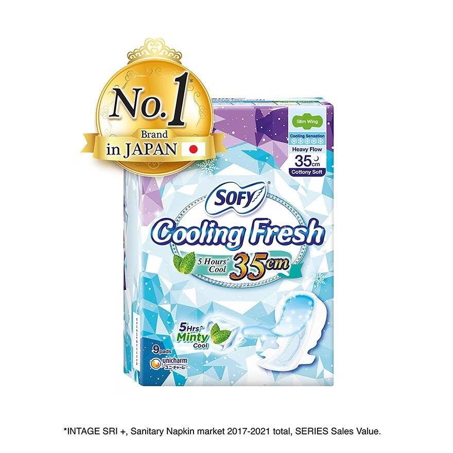 Sofy Cooling Fresh Slim Wing Night Pads 35.5cm 9s Mint