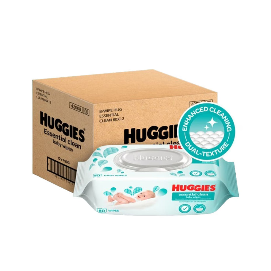HUGGIES Essential Clean Baby Wipes 80s x 12
