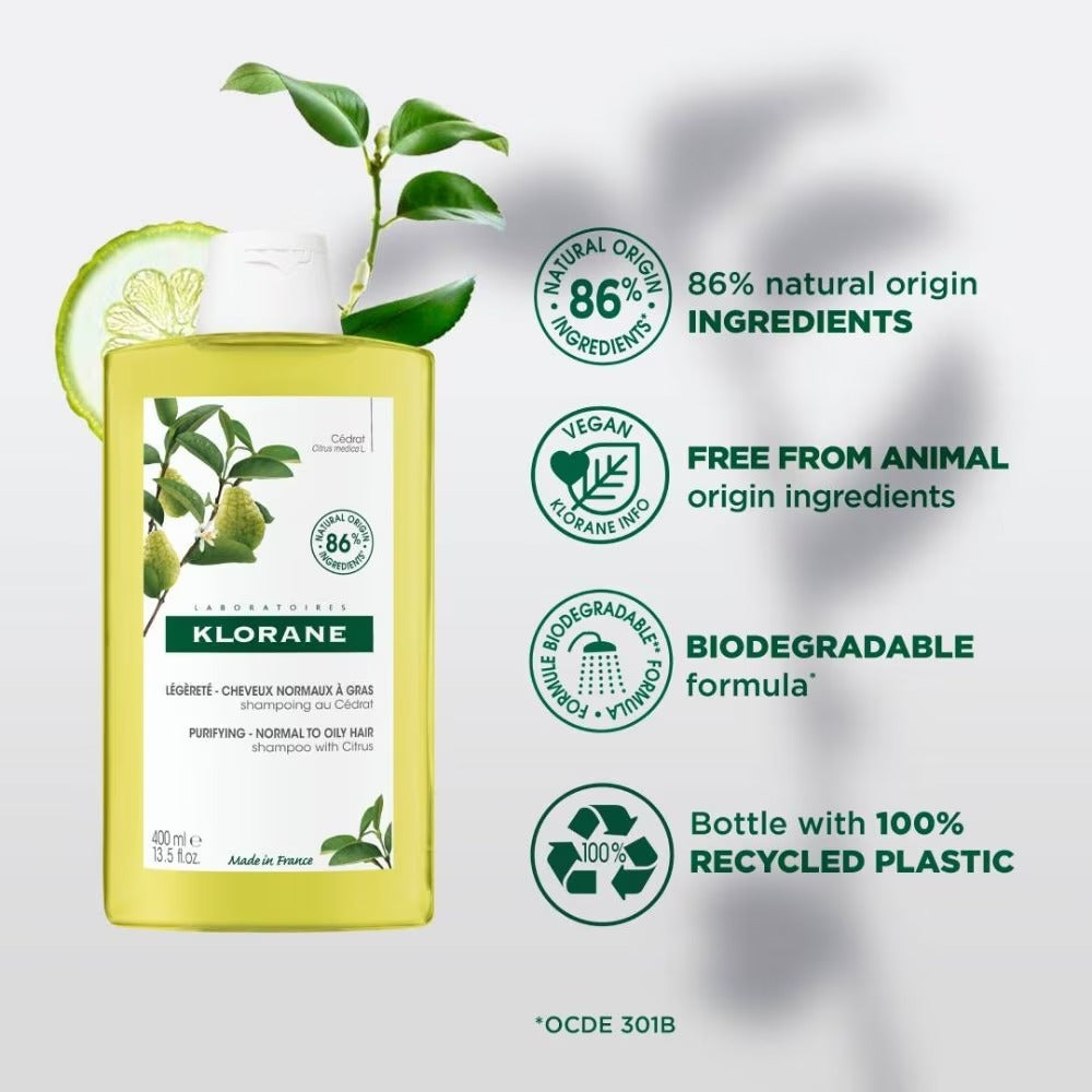 Klorane Purifying Citrus Shampoo (To Cleanses & Purifies Scalp, For Normal To Oily Hair) 400ml