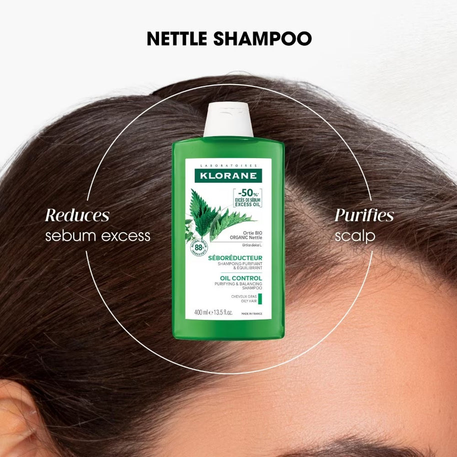 Klorane Oil Control Organic Nettle Shampoo (To Purifies, Gently Cleanses & Regulates Sebum) 400ml