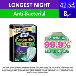 Sofy Comfort Nite Anti-Bacterial Odour Care Anti-Back Leakage Sanitary Pad Night Wing 42.5cm (For Heavy Flow) 8s