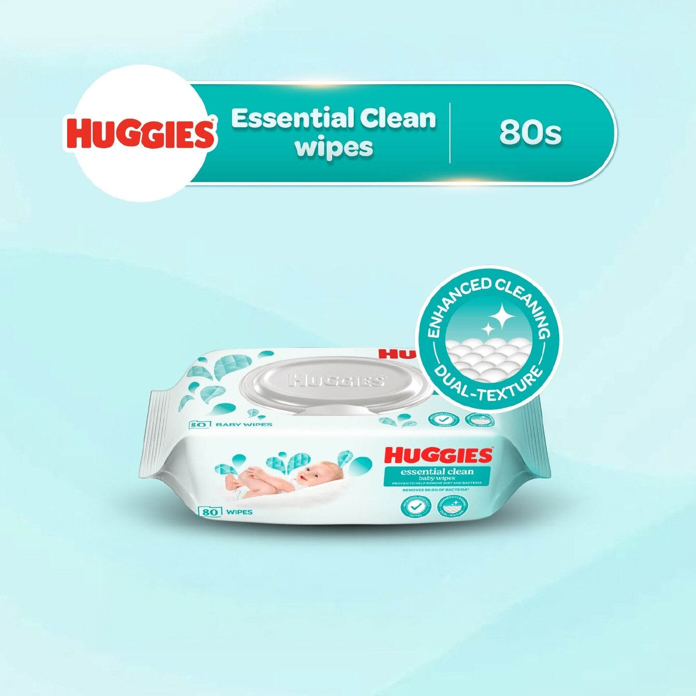 HUGGIES Essential Clean Baby Wipes 80s x 12