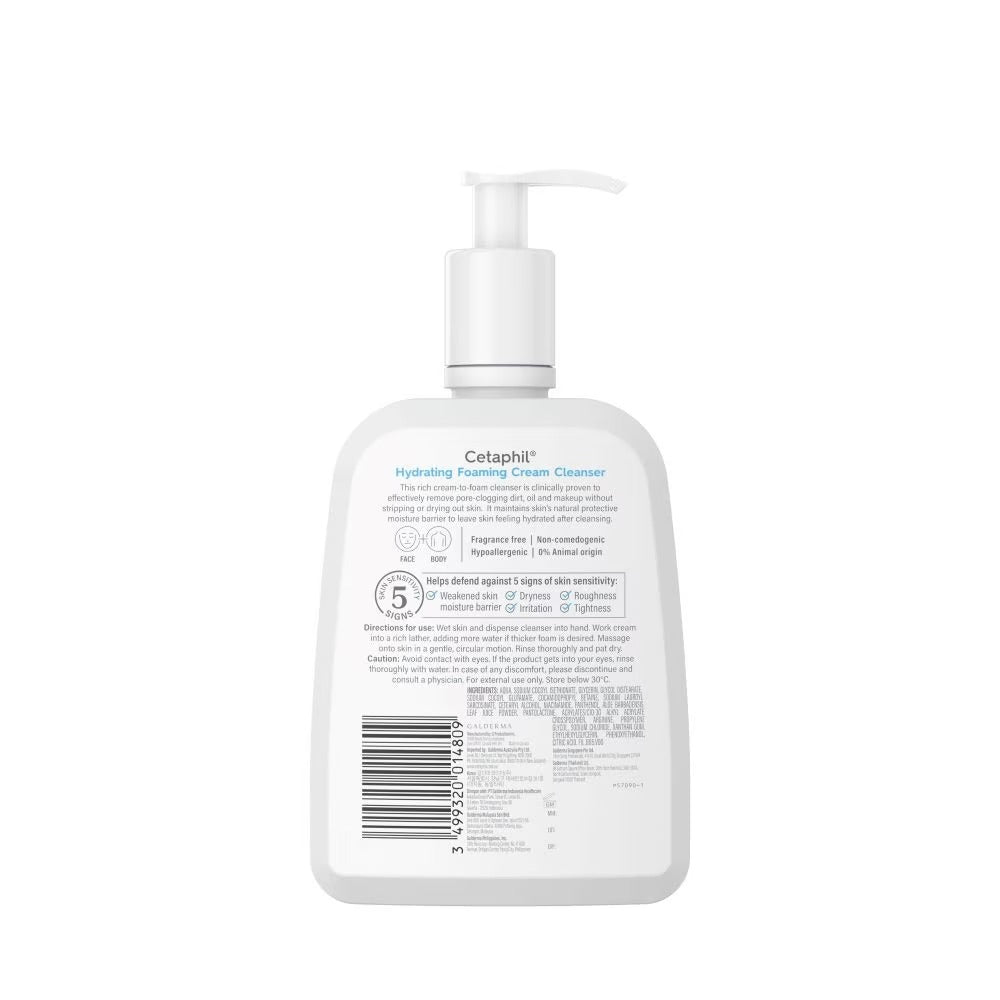 Cetaphil Hydrating Foaming Cream Cleanser (For Normal To Dry, Sensitive Skin With Prebiotic Aloe) 473ml