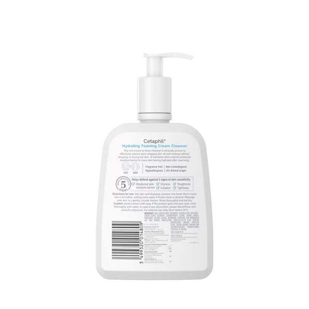 Cetaphil Hydrating Foaming Cream Cleanser (For Normal To Dry, Sensitive Skin With Prebiotic Aloe) 473ml