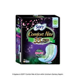 Sofy Comfort Nite Anti Bacterial Odor Care Motion Fit Anti-Back Leakage Sanitary Pad Night Wing 35.5cm (For Heavy Flow) 14s