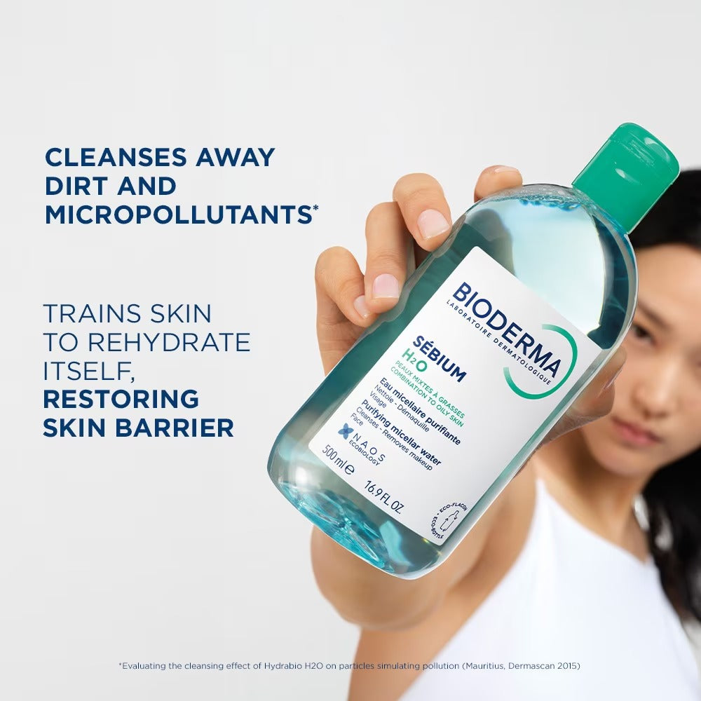 Bioderma Sebium H2O Purifying Micellar Water (Facial Non-Rinse Cleanser for Oily, Acne-Prone Skin) 500ml