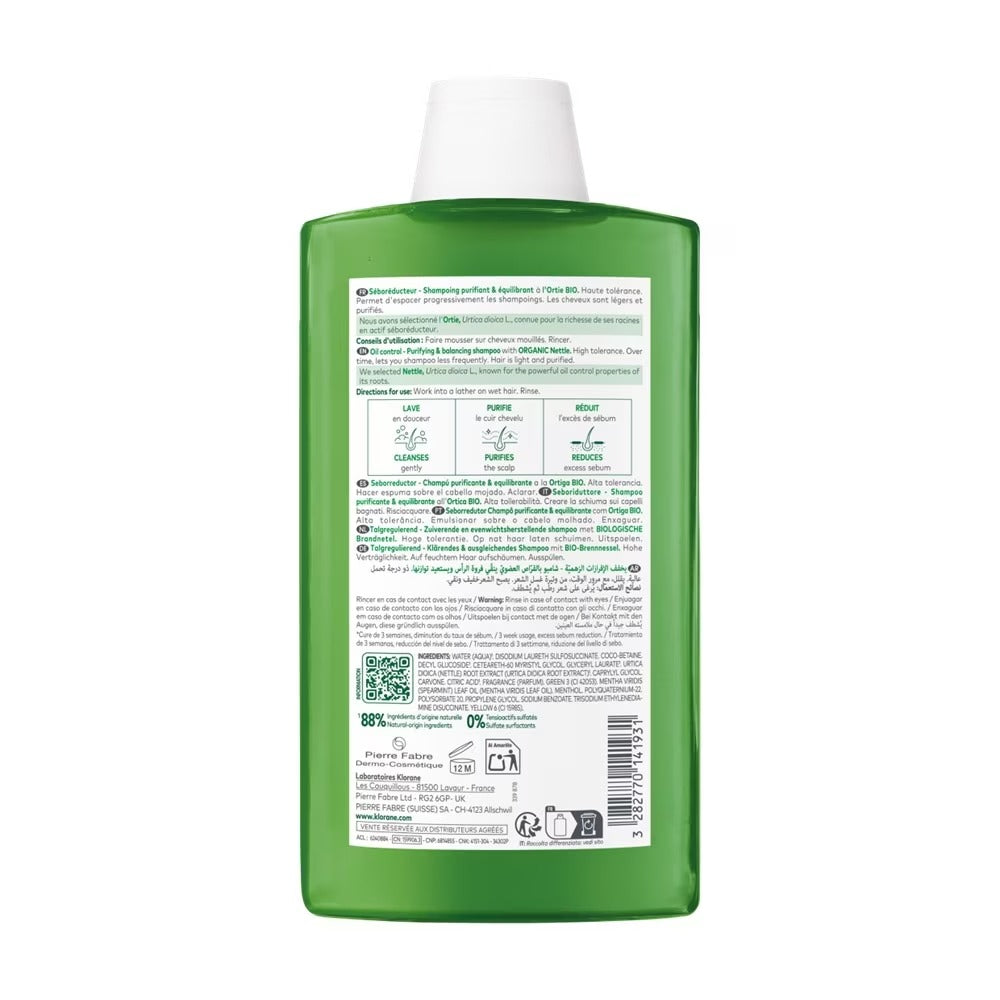Klorane Oil Control Organic Nettle Shampoo (To Purifies, Gently Cleanses & Regulates Sebum) 400ml