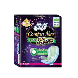 Sofy Comfort Nite Anti Bacterial Odor Care Motion Fit Anti-Back Leakage Sanitary Pad Night Wing 35.5cm (For Heavy Flow) 14s