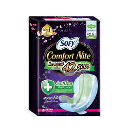 Sofy Comfort Nite Anti-Bacterial Odour Care Anti-Back Leakage Sanitary Pad Night Wing 42.5cm (For Heavy Flow) 8s