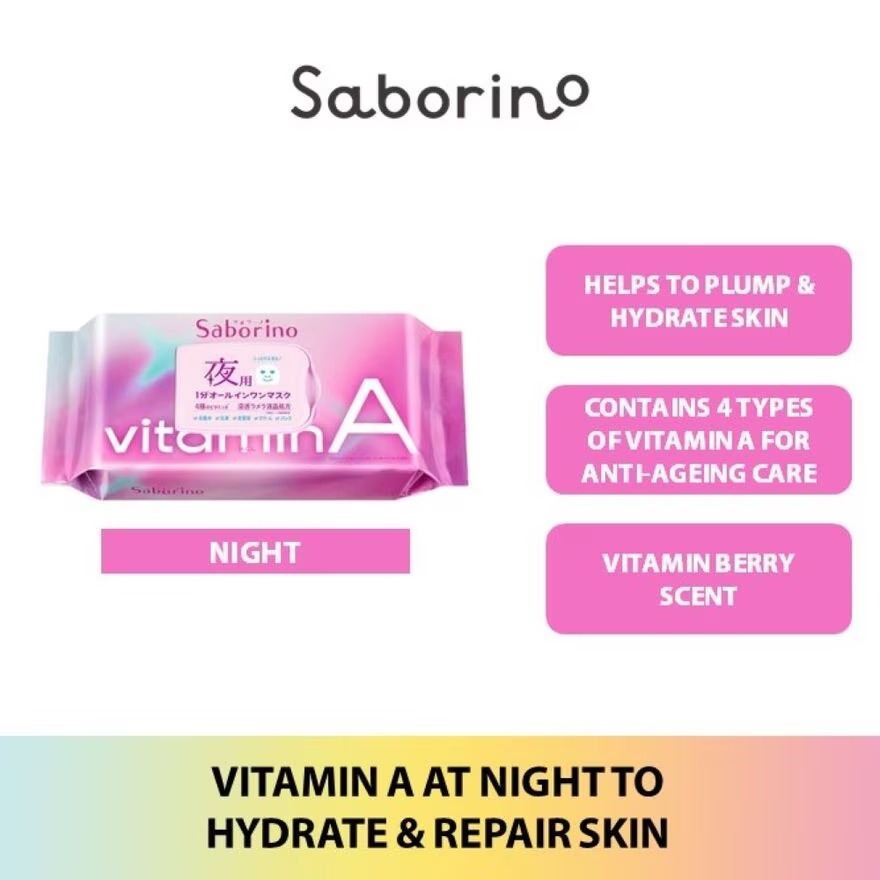 Saborino Good Night Facial Sheet Mask Vitamin A (Helps To Plump & Hydrate Skin) 30s