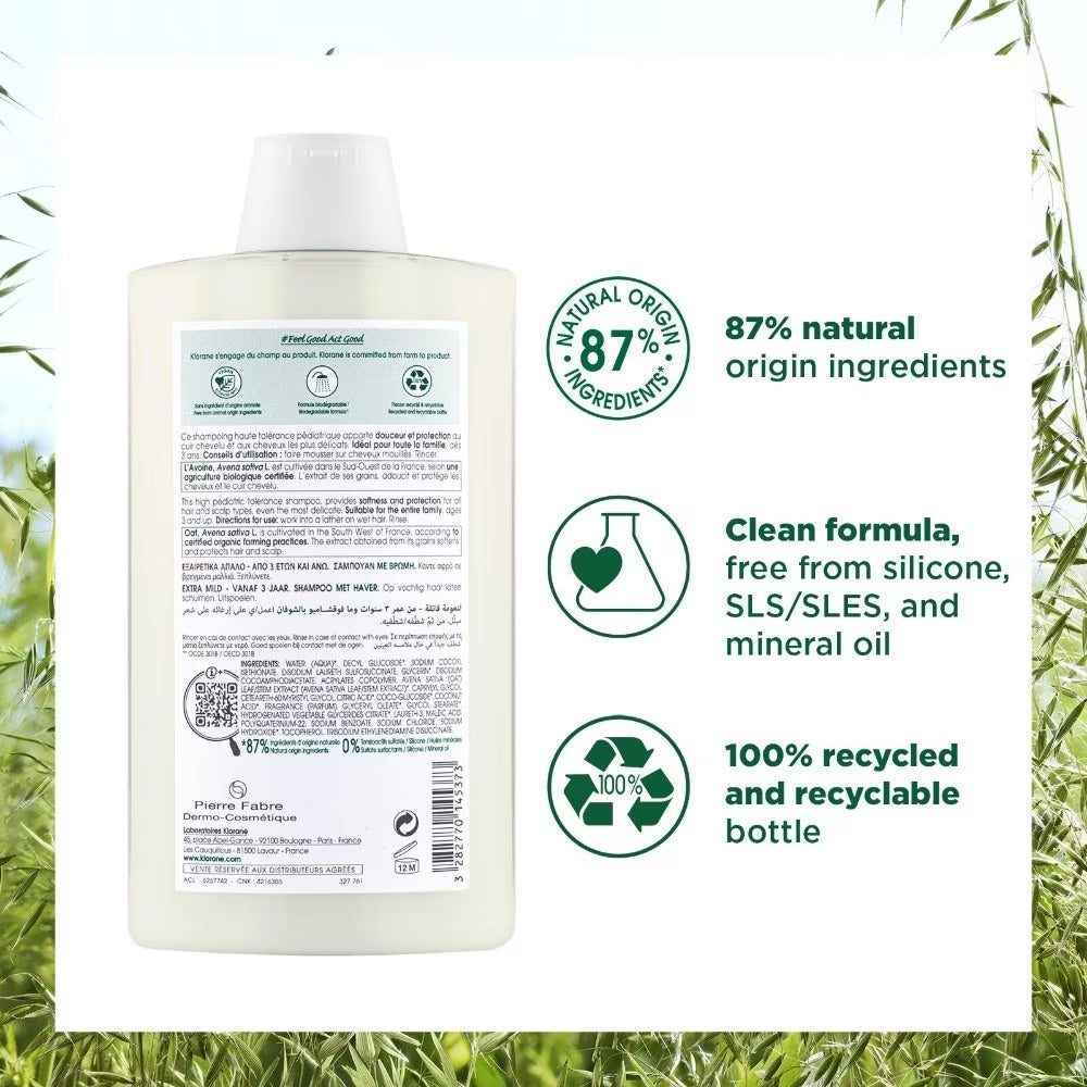 Klorane Ulta-Gentle Oat Shampoo (For All Hair Types, To Gently Cleanses, Softens & Protects Scalp & Hair) 400ml