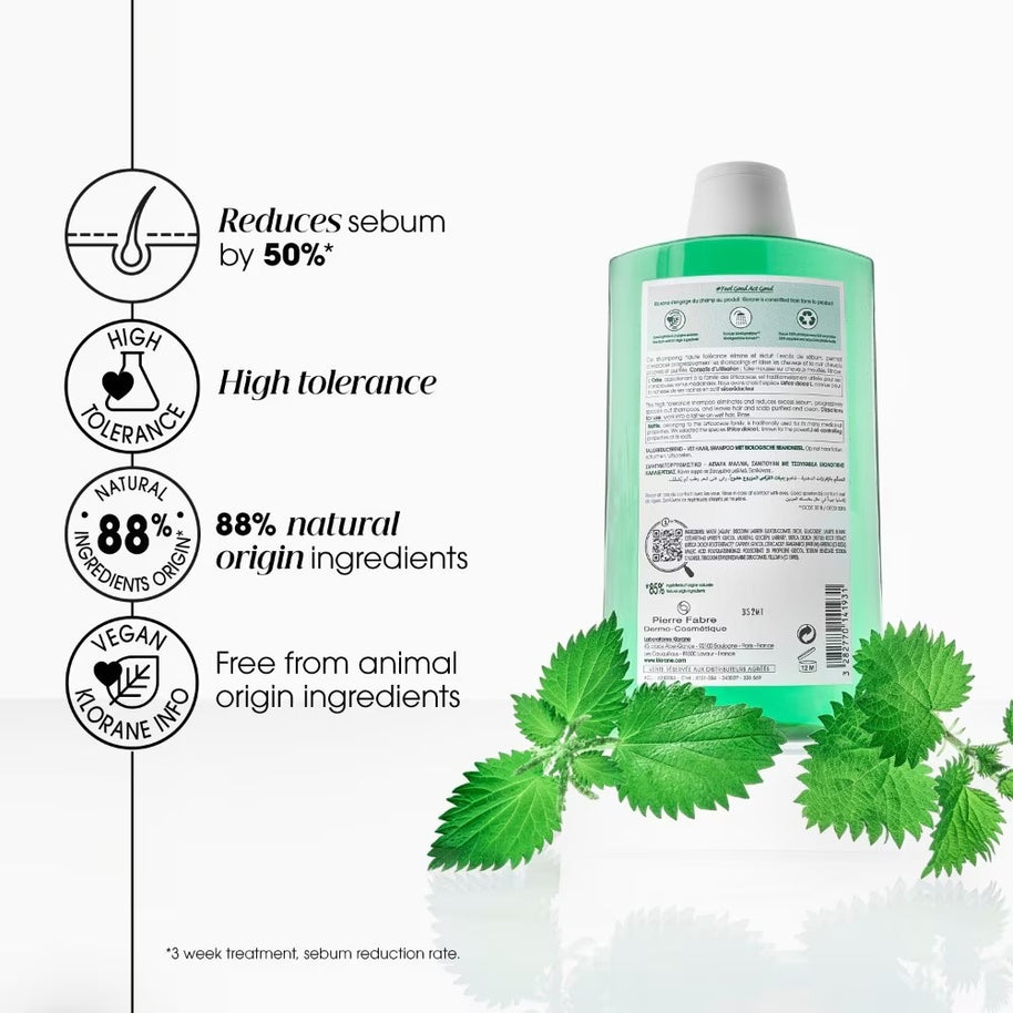 Klorane Oil Control Organic Nettle Shampoo (To Purifies, Gently Cleanses & Regulates Sebum) 400ml
