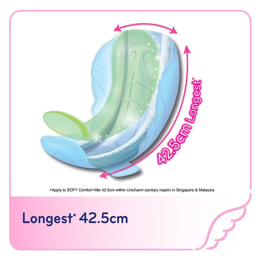 Sofy Comfort Nite Anti-Bacterial Odour Care Anti-Back Leakage Sanitary Pad Night Wing 42.5cm (For Heavy Flow) 8s