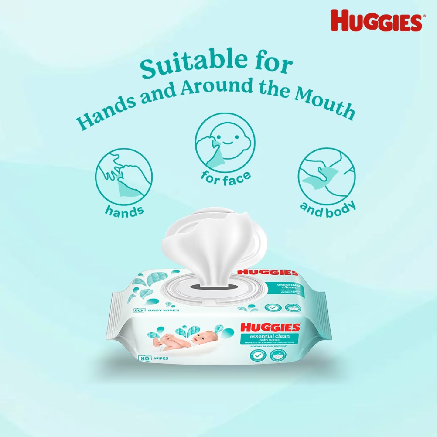 HUGGIES Essential Clean Baby Wipes 80s x 12