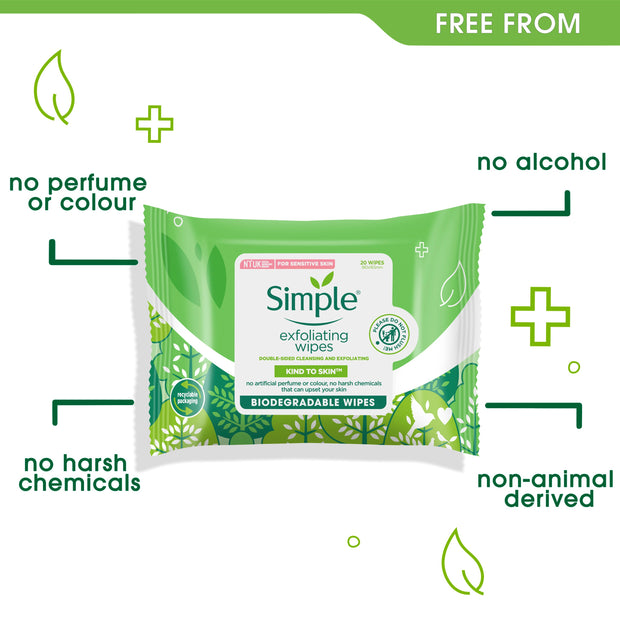 Simple Kind to Skin Exfoliating Cleansing Facial Wipes 25s