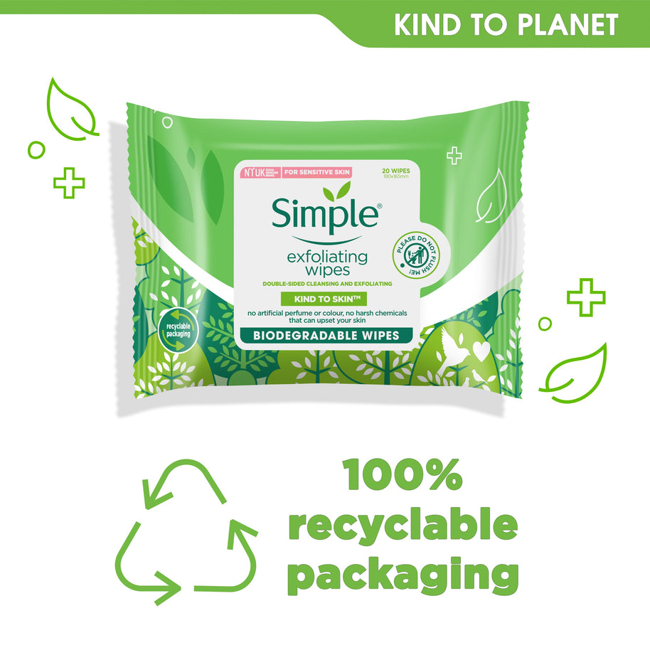 Simple Kind to Skin Exfoliating Cleansing Facial Wipes 25s
