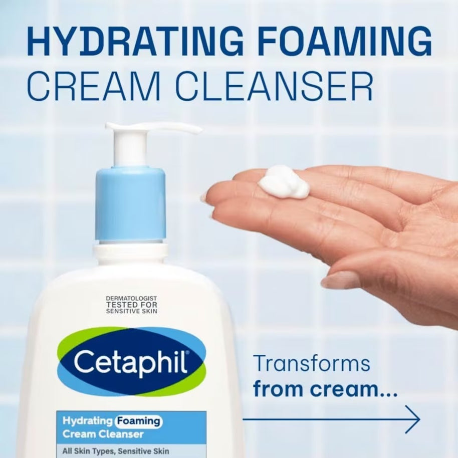 Cetaphil Hydrating Foaming Cream Cleanser (For Normal To Dry, Sensitive Skin With Prebiotic Aloe) 473ml