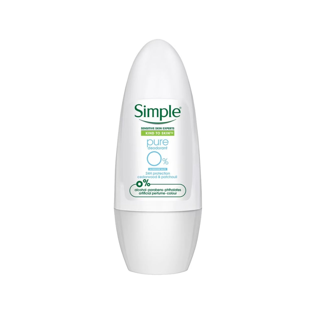Simple Anti-Perspirant Deodorant Roll-On Pure 45ml - Cedarwood & Patchouli