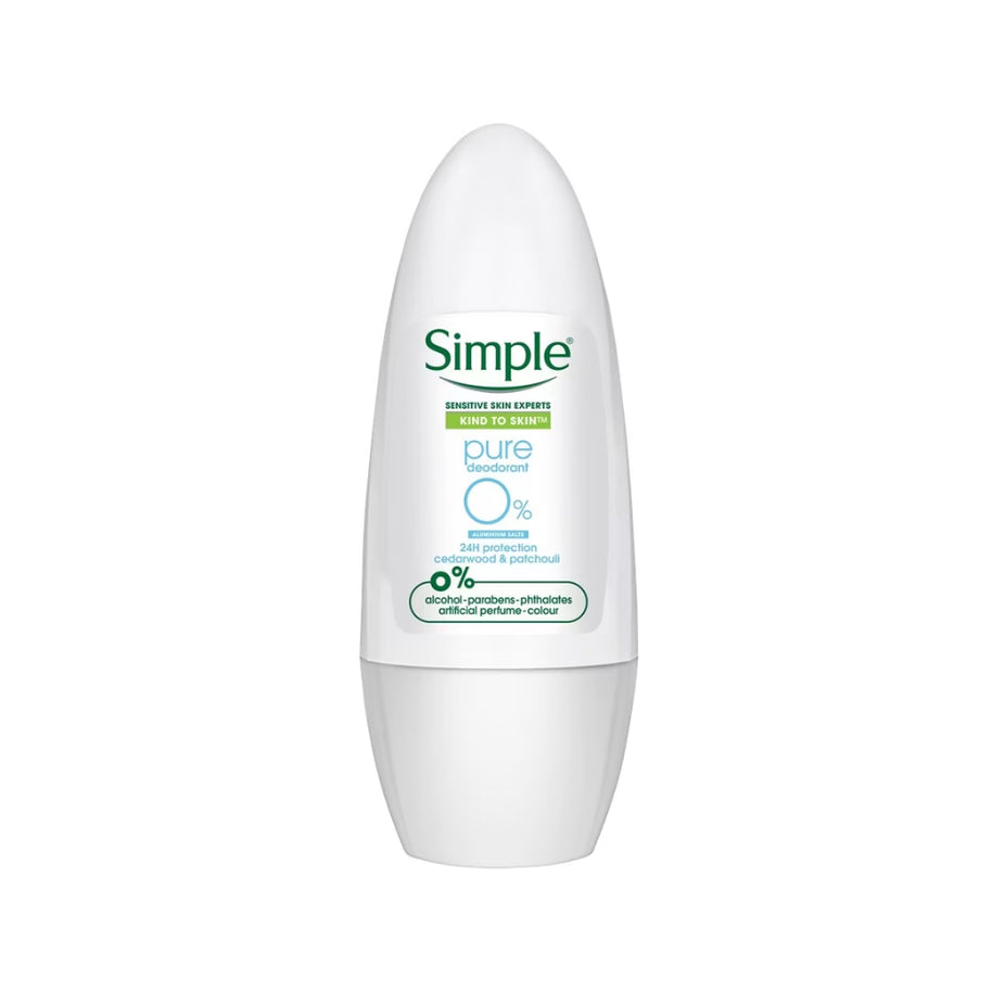 Simple Anti-Perspirant Deodorant Roll-On Pure 45ml - Cedarwood & Patchouli