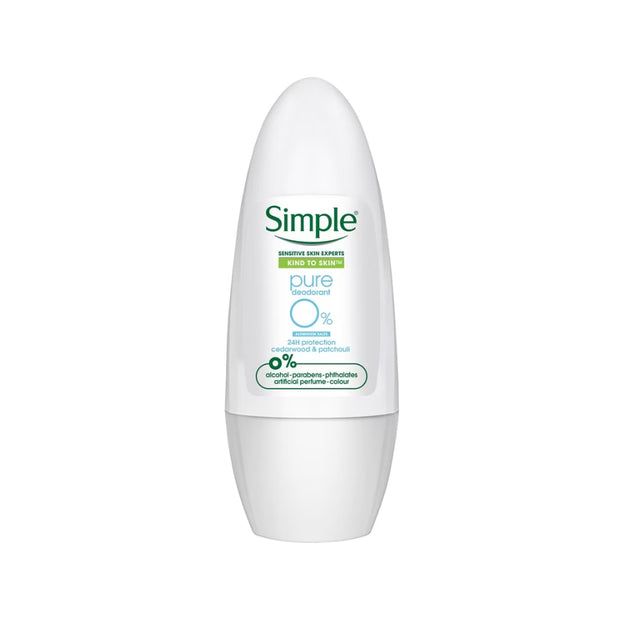 Simple Anti-Perspirant Deodorant Roll-On Pure 45ml - Cedarwood & Patchouli