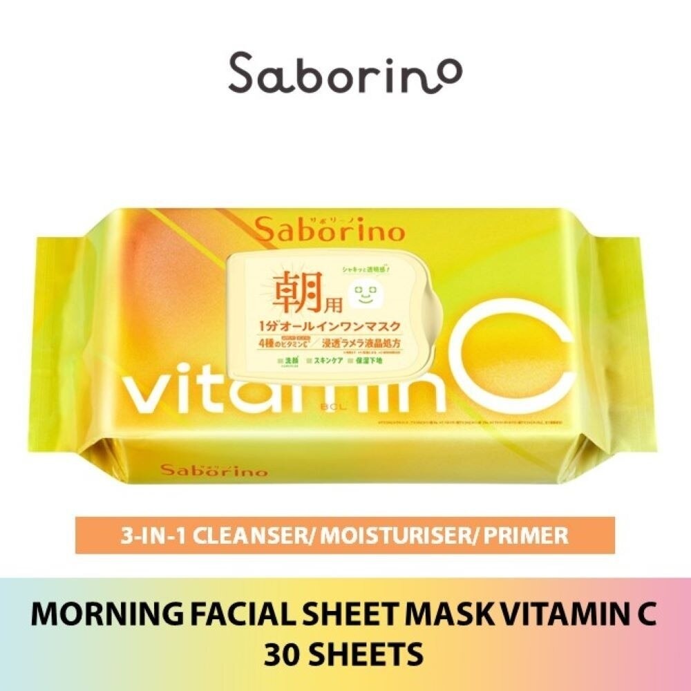 Saborino Morning Facial Sheet Mask Vitamin C (Helps To Hydrate & Brighten Dull Skin) 30s
