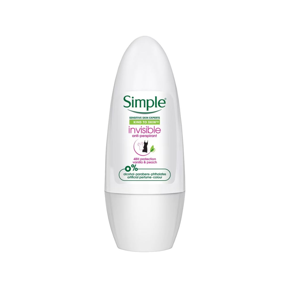 Simple Anti-Perspirant Deodorant Roll-On Invisible 45ml - Vanilla & Peach
