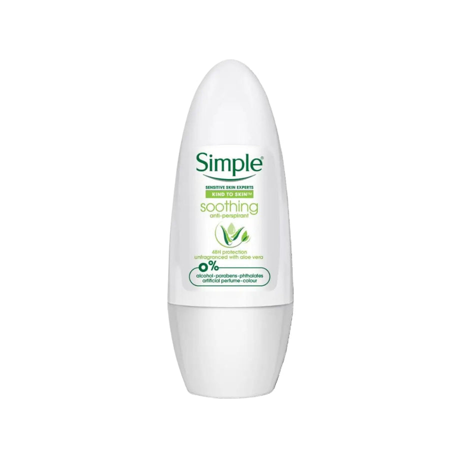 Simple Anti-Perspirant Deodorant Roll-On Soothing 45ml - Unfragranced with Aloe Vera
