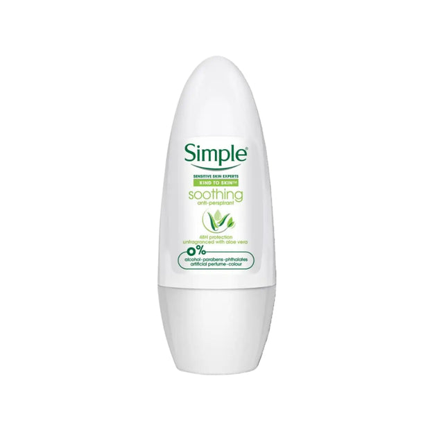 Simple Anti-Perspirant Deodorant Roll-On Soothing 45ml - Unfragranced with Aloe Vera