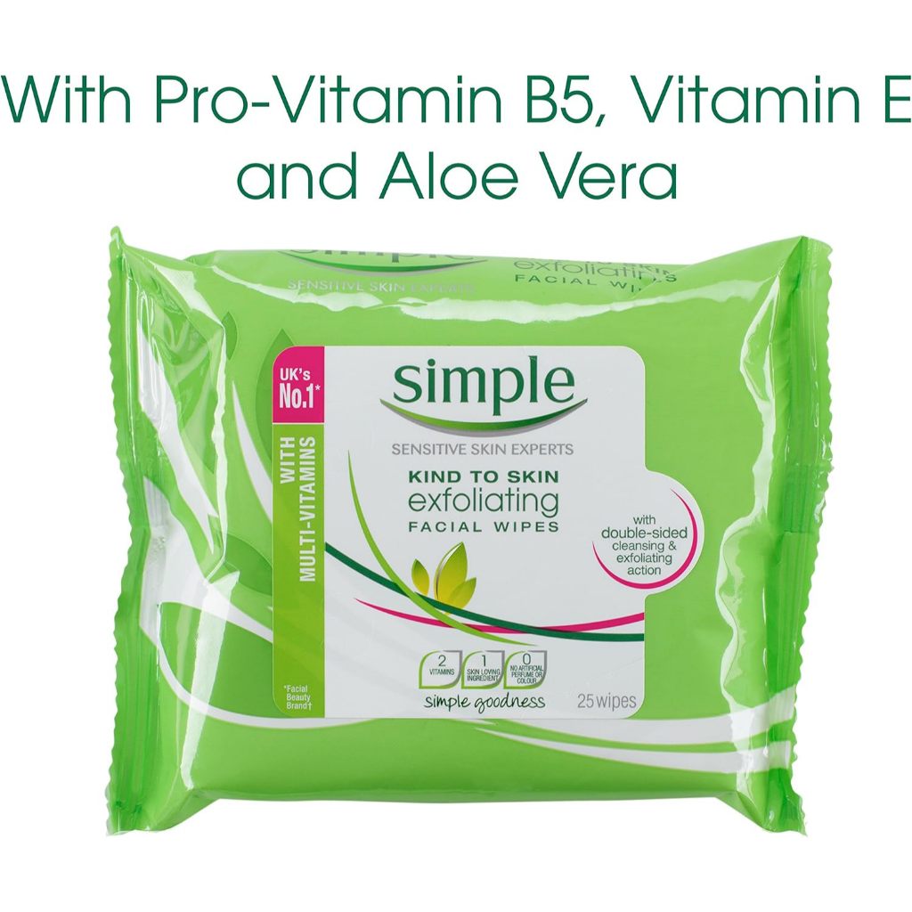 Simple Kind to Skin Exfoliating Cleansing Facial Wipes 25s