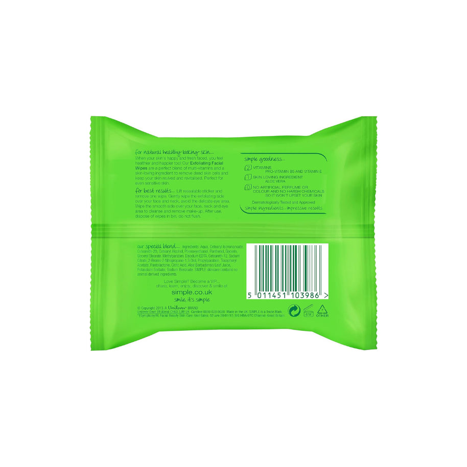 Simple Kind to Skin Exfoliating Cleansing Facial Wipes 25s