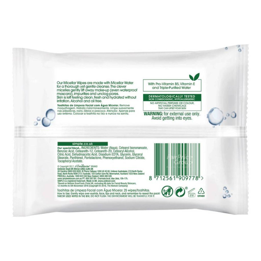 Simple Kind to Skin Micellar Cleansing Wipes 25 sheets