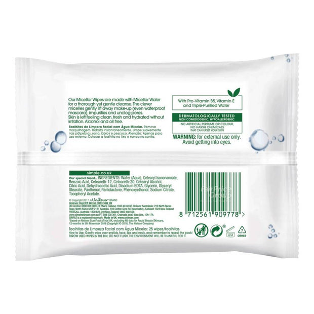 Simple Kind to Skin Micellar Cleansing Wipes 25 sheets